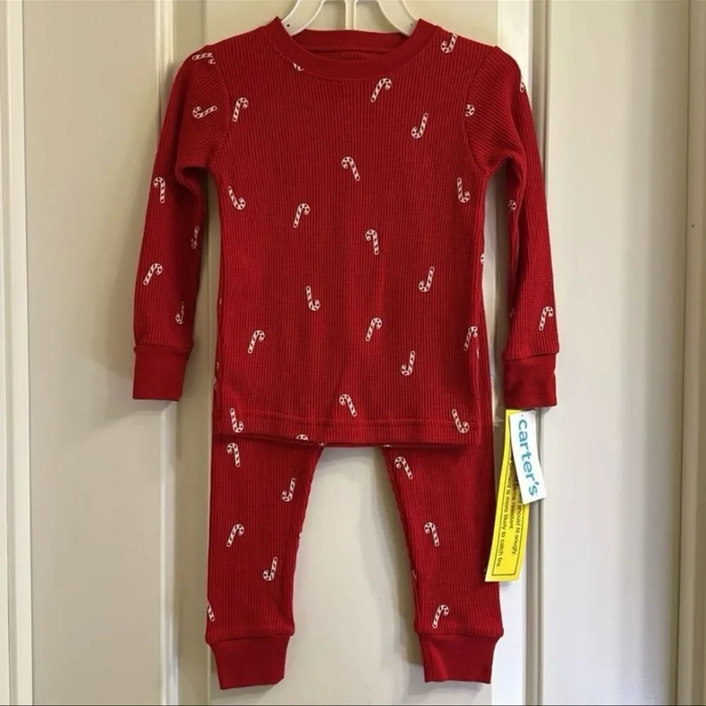 Carter’s Thermal Pajama Set NEW Red Candy Cane Christmas 2pc Set Size 24M
